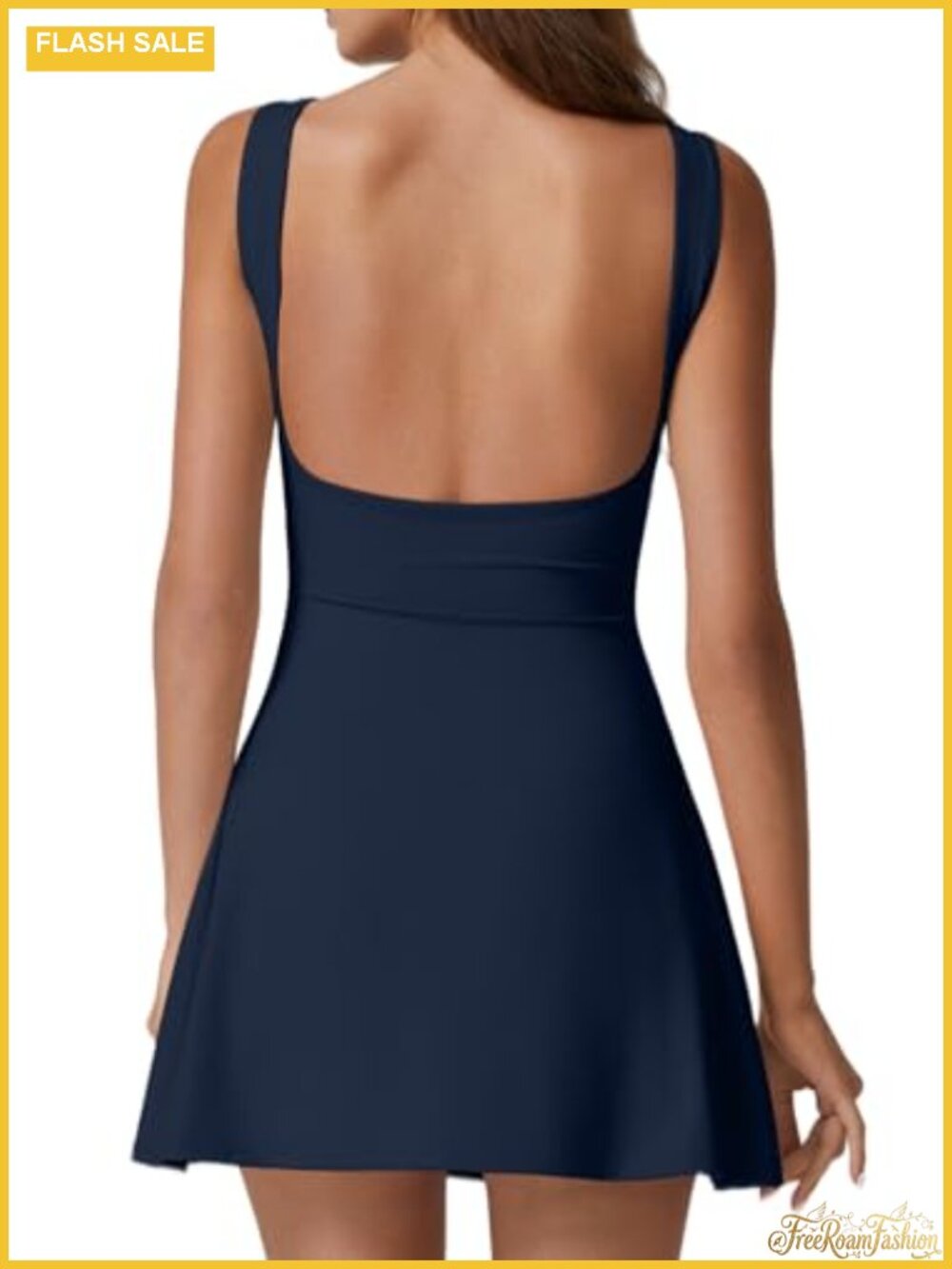 Women's Sleeveless Tennis Dress with Built-in Shorts, Pockets, Open Back